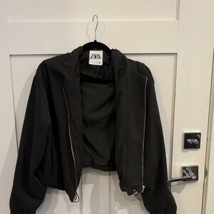 Zara Women's Black Bomber Jacket with Gold Zipper